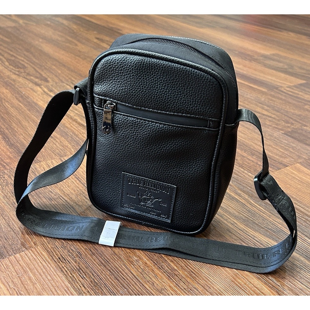 True Religion NEWAL MAX Crossbody Purse Black Bag Pack Leather New With Tags